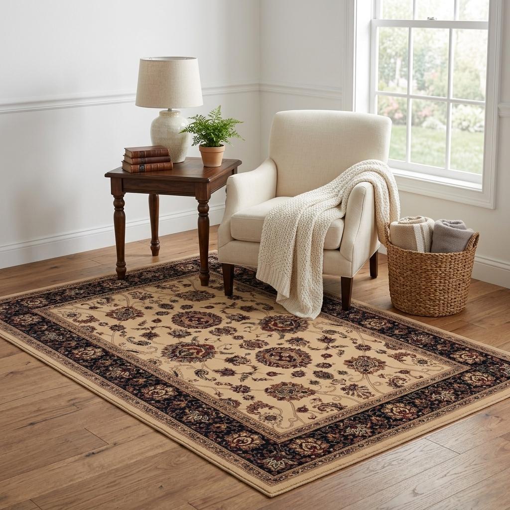 574346 5 x 8 ft. Ivory & Black Oriental Area Rug