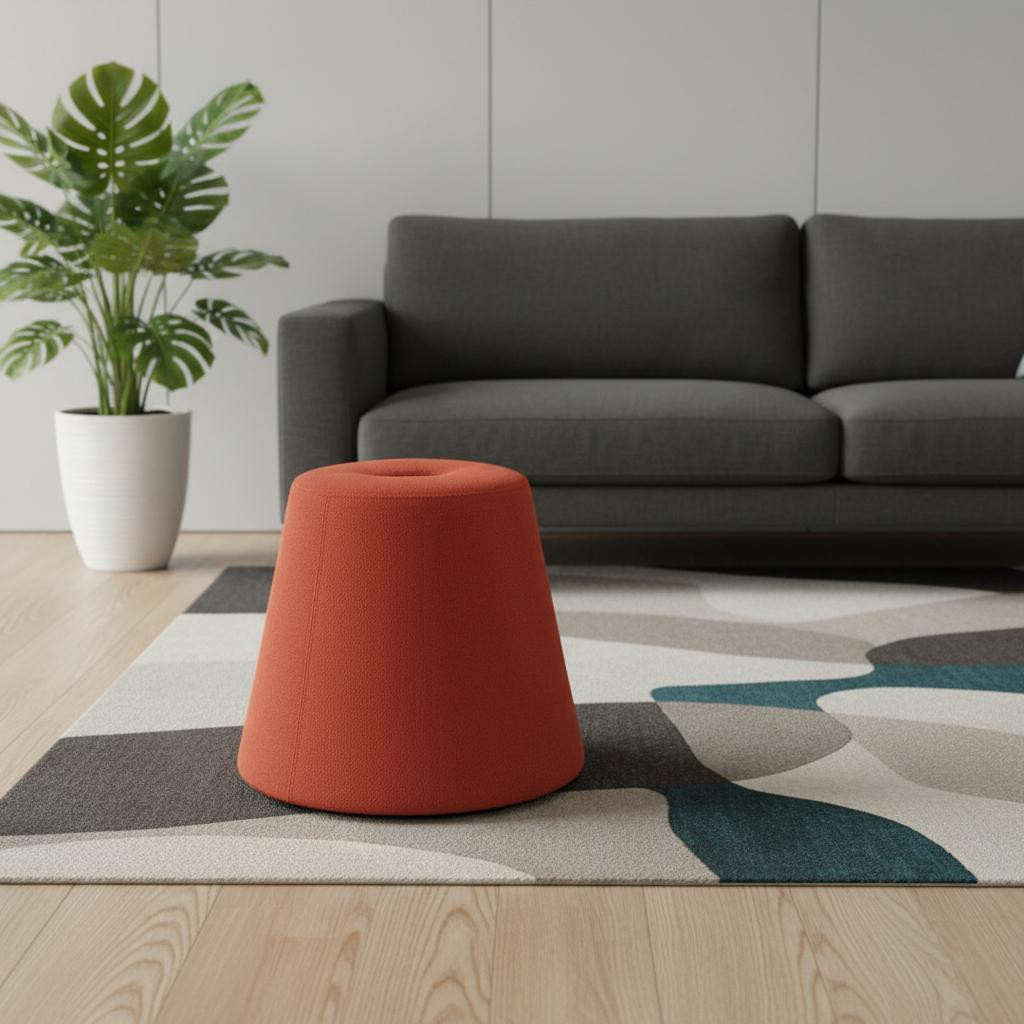 668887 19 in. Red Upholstered Pouf Round Cone Ottoman
