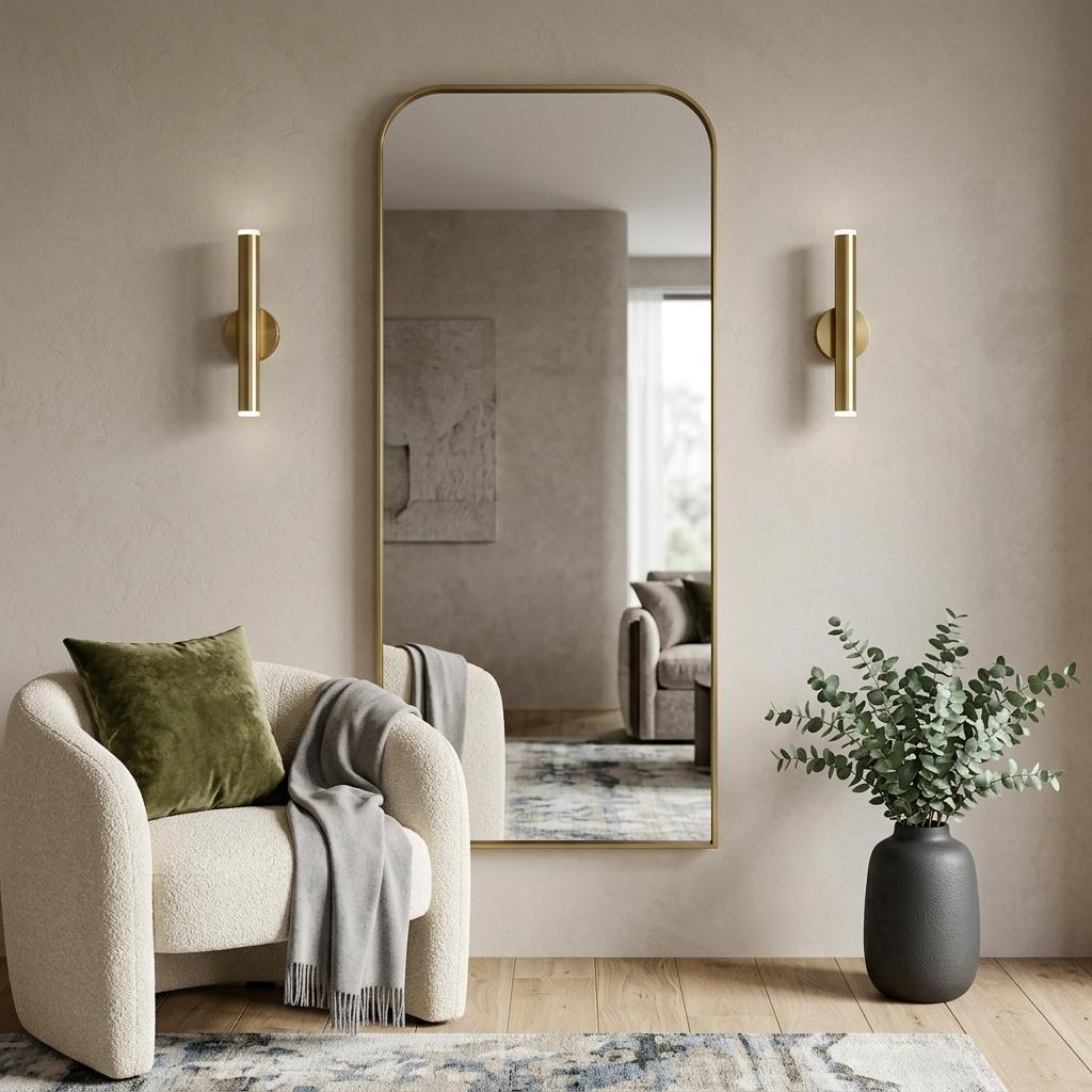 729168 76 in. Brass Metal Arch Framed Full Length Hanging Mirror