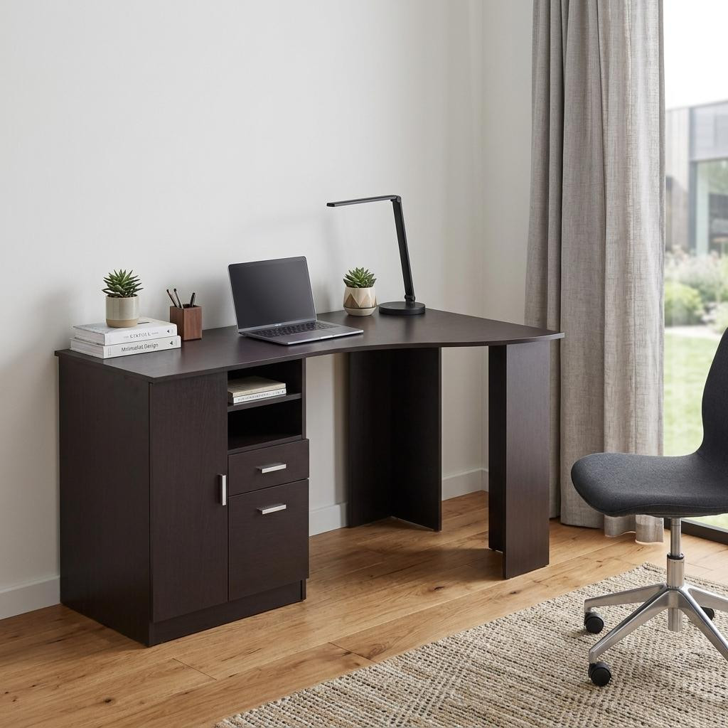 723760 51 in. Espresso Wood Pedestal Computer Desk with Two Drawers
