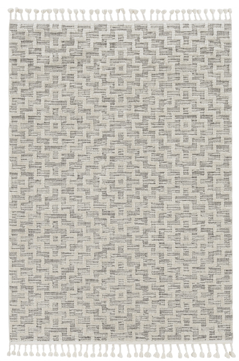144 x 180 in. Polyester Machine Woven Diamond Pattern with Fringe Indoor Area Rug - Ivory & Grey