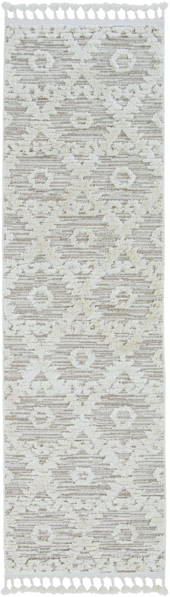 39 x 59 in. Polyester Diamonds Area Rug wth Fringe - Ivory & Beige