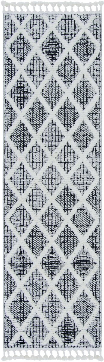 39 x 59 in. Polyester Diamonds Area Rug with Fringe - Charcoal