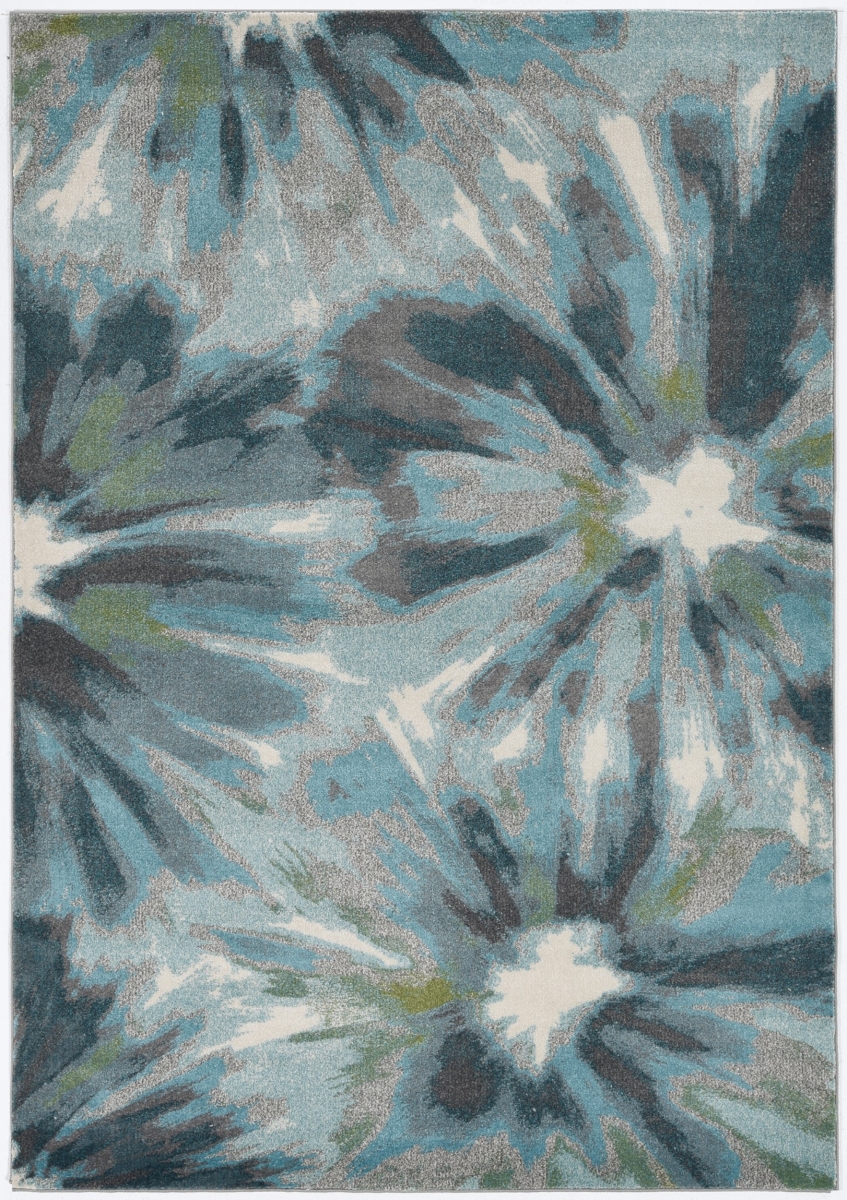 39 x 59 in. Teal Tropical Flower Indoor Polypropylene Area Rug