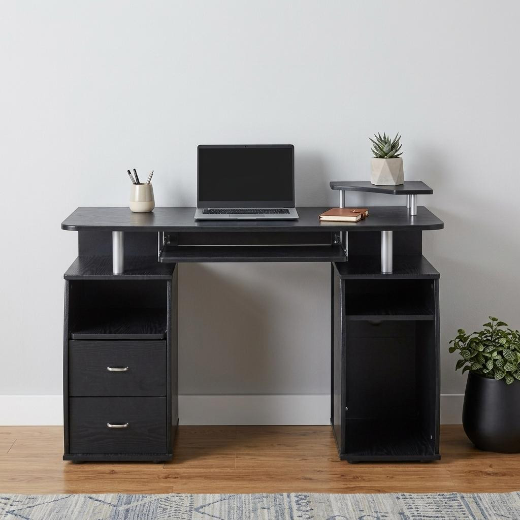 723755 47 in. Espresso Wood Pedestal Computer Desk with Two Drawers