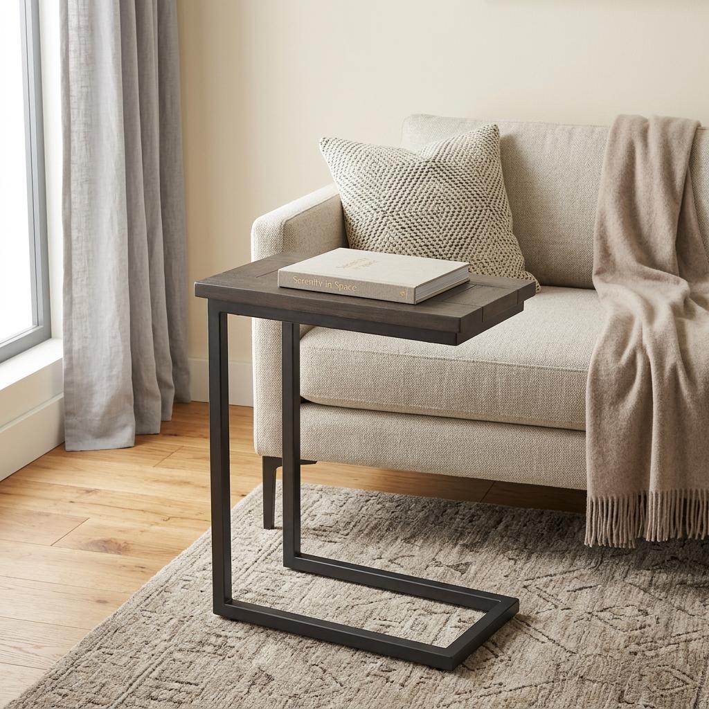 641897 24 in. Walnut & Black Solid Wood & Iron End Table