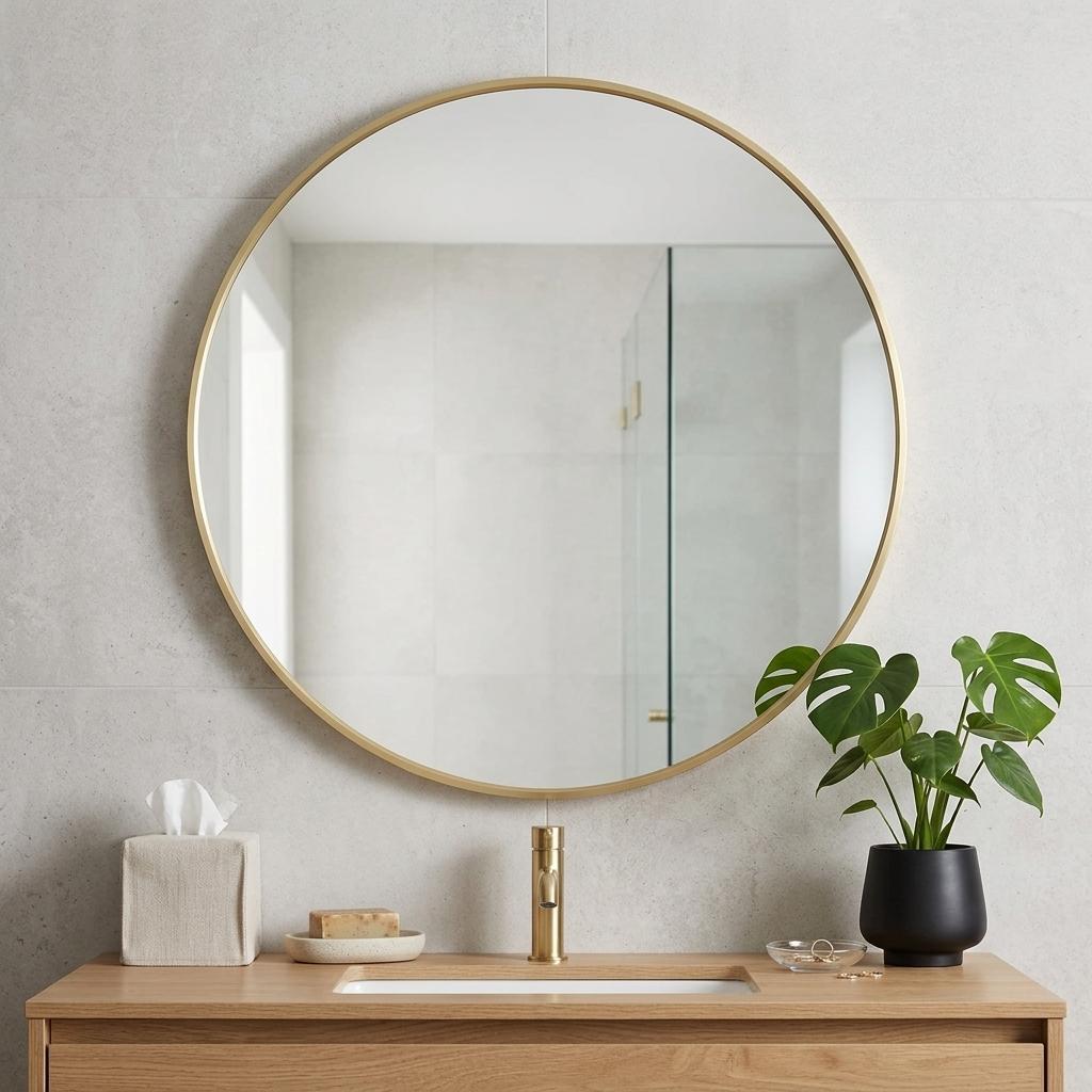 719442 30 in. Gold Metal Round Framed Bathroom Vanity Mirror