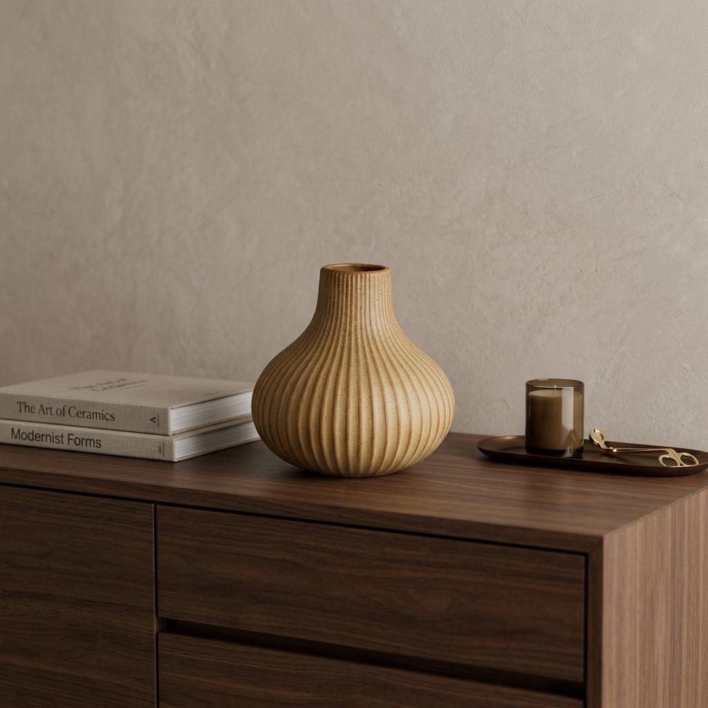 755478 6 in. Sand Ribbed Ceramic Tapered Table Vase