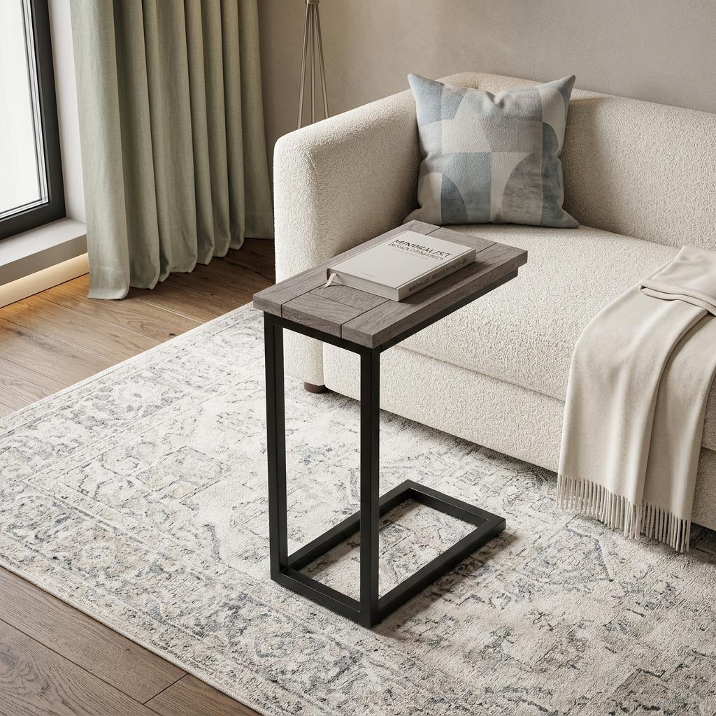 641914 24 in. Natural & Black Distressed Solid Wood & Iron End Table