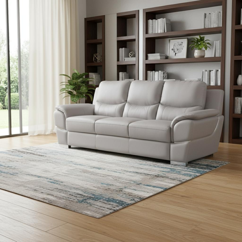 720443 85 in. Light Gray Genuine Leather Sofa