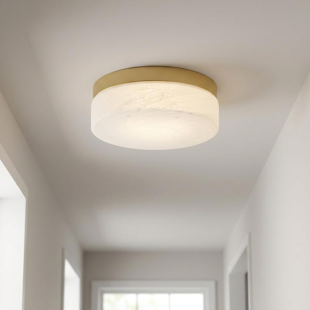 721969 11 in. Brass Metal & Frosted Glass Flush Mount Ceiling Light