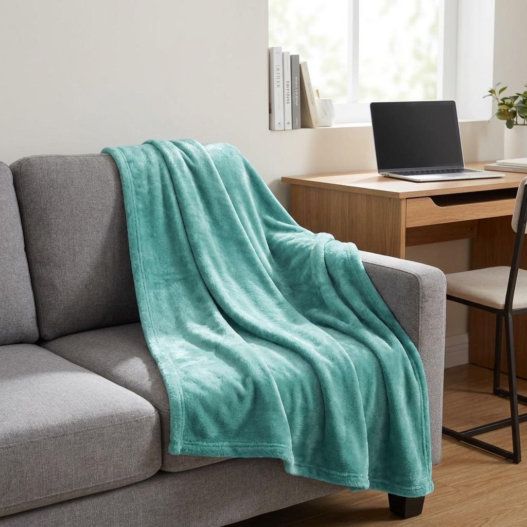 527424 50 x 60 in. Turquoise Fleece Plush Throw Blanket
