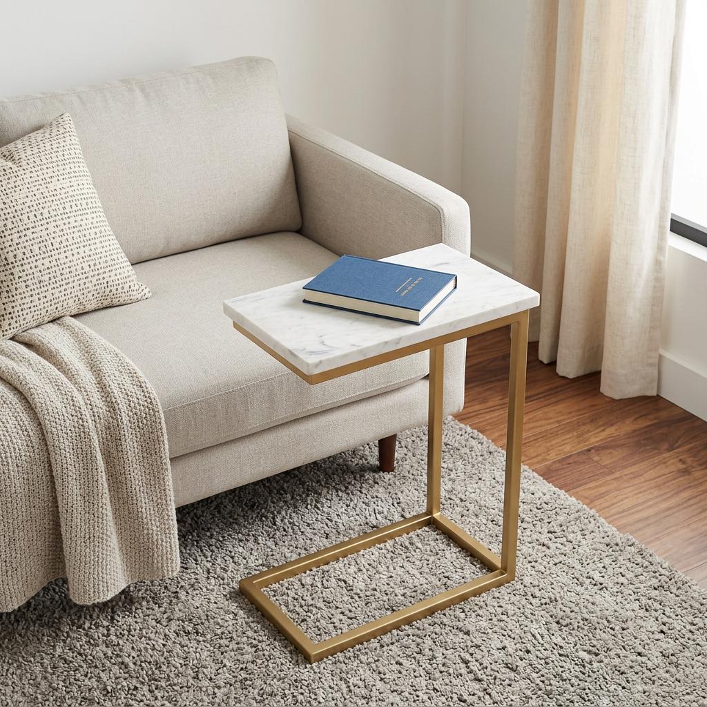 636085 24 in. Glossy White & Gold Marble & Iron End Table