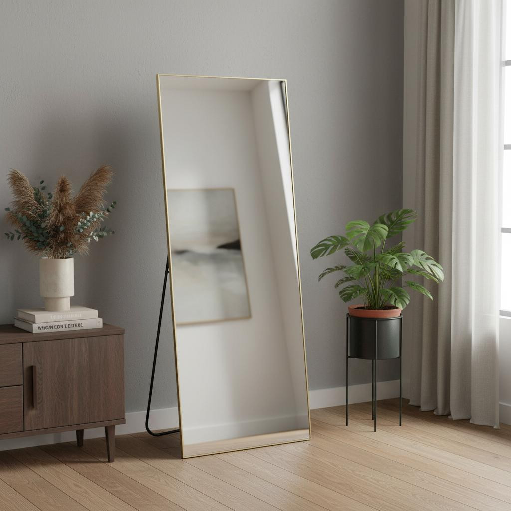 719120 70 in. Gold Metal Wall Mounted Leaning & Freestanding Framed Standing Mirror