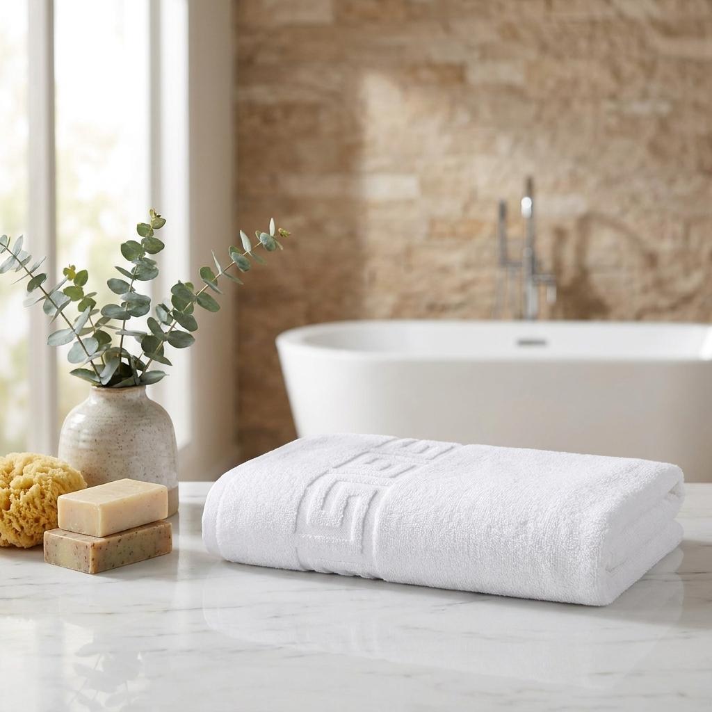 755989 White Greek Key Turkish Cotton 40 x 60 in. Bath Sheet