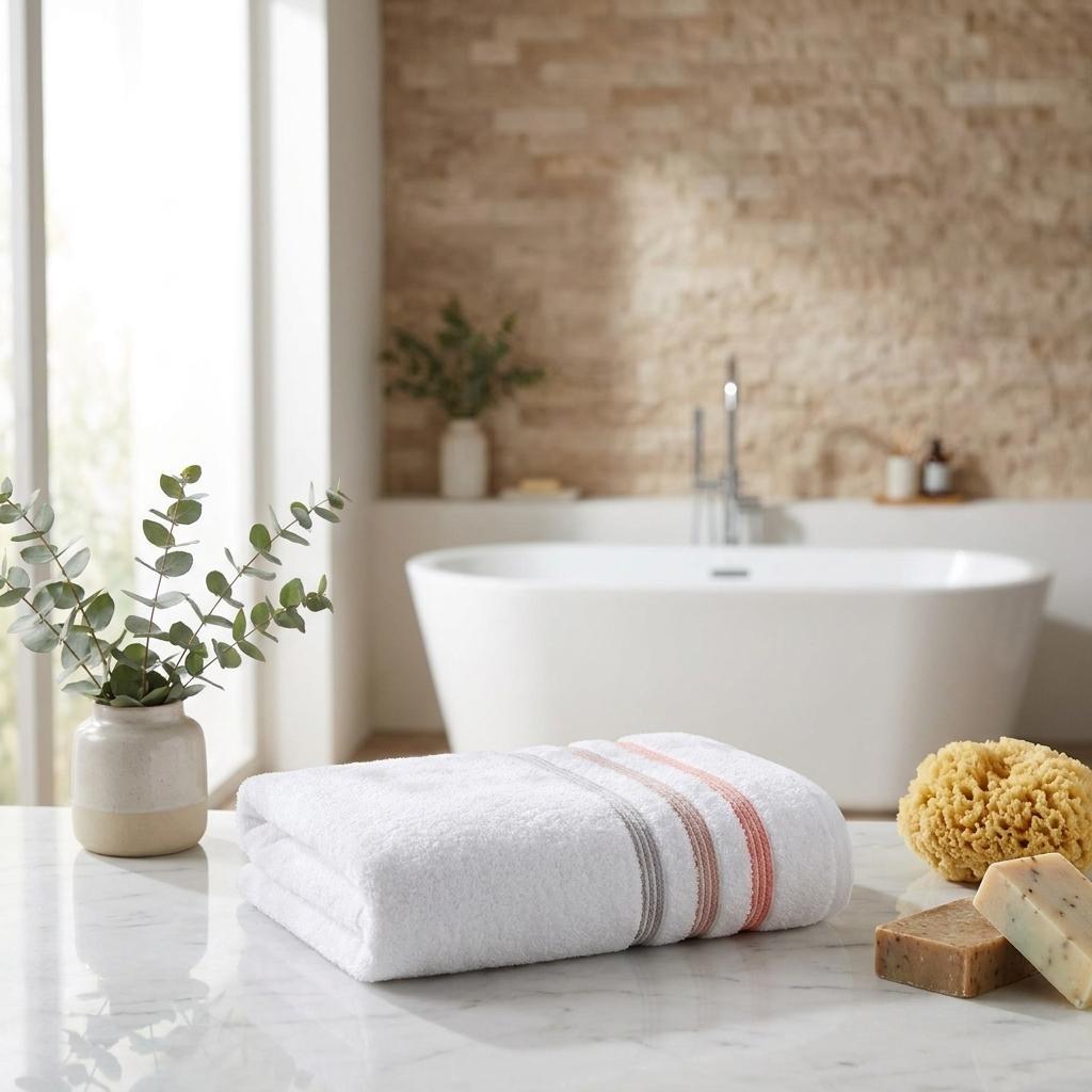 756151 White Striped Turkish Cotton 27 x 54 in. Bath Towel