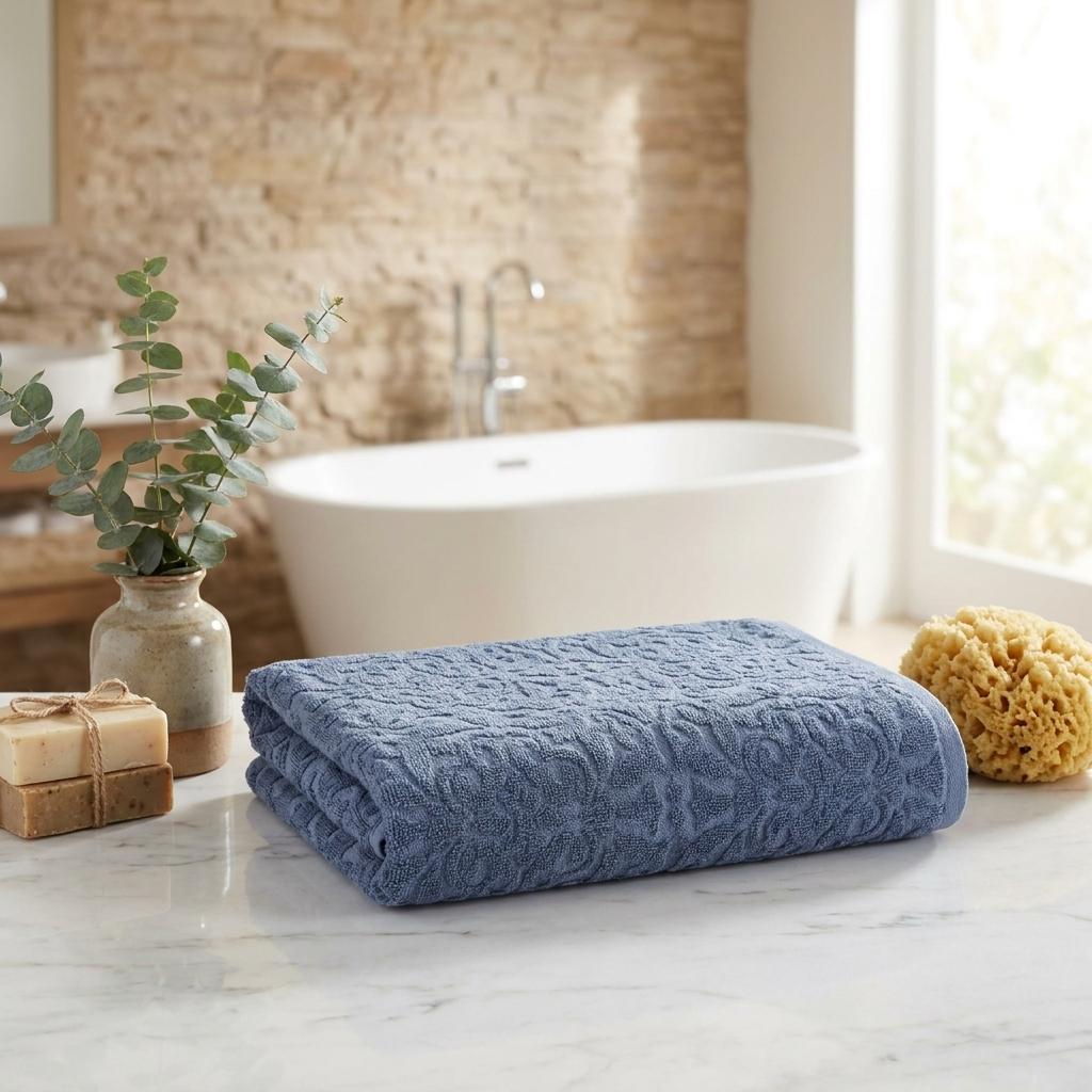 756182 Blue Turkish Cotton 27 x 54 in. Damask Bath Towel