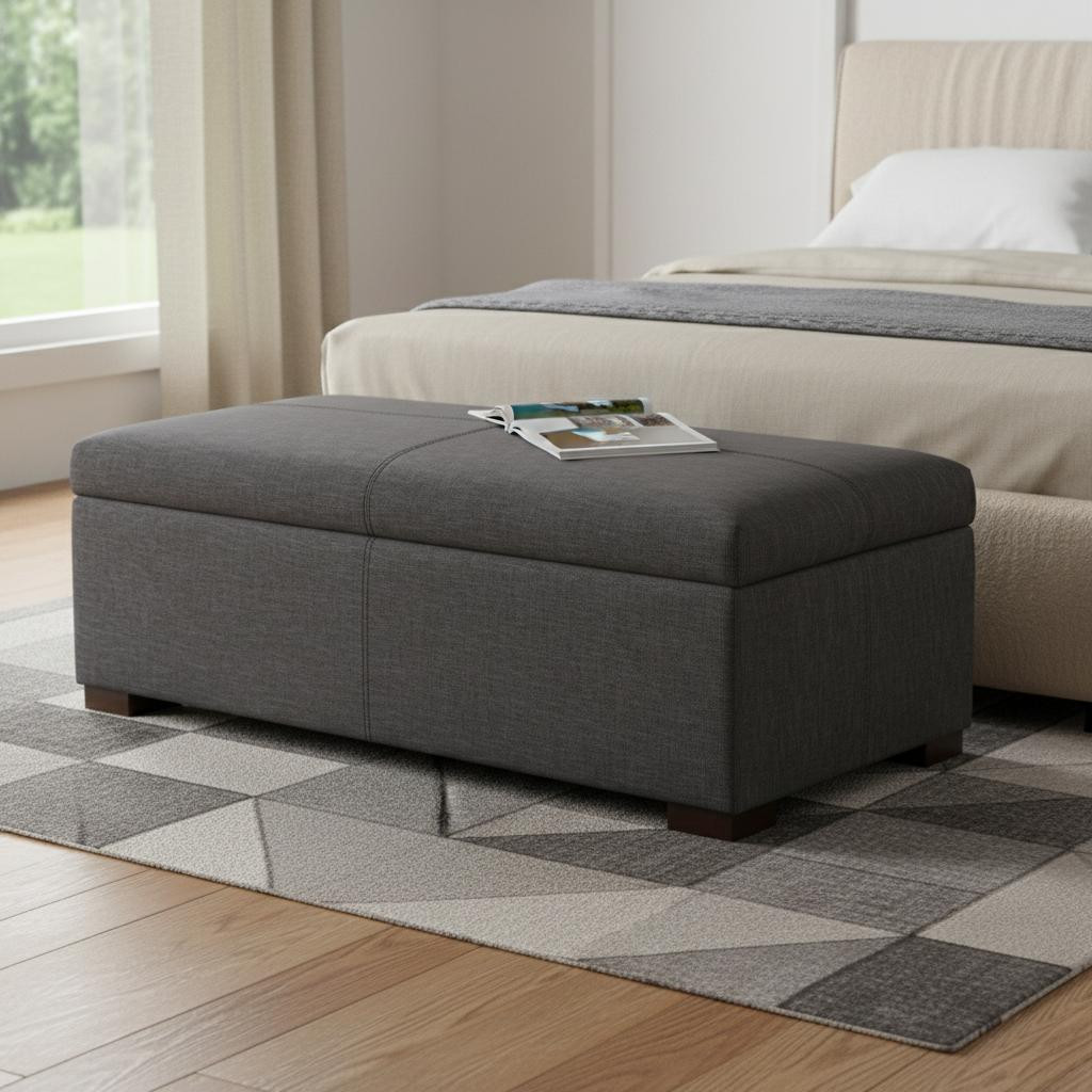 640198 48 in. Slate Gray & Walnut Ottoman with Storage