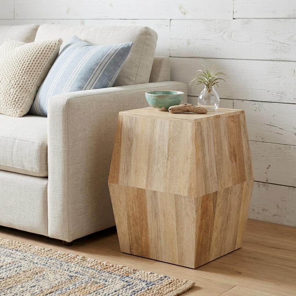 641920 22 in. Natural Solid Wood Square Block End Table