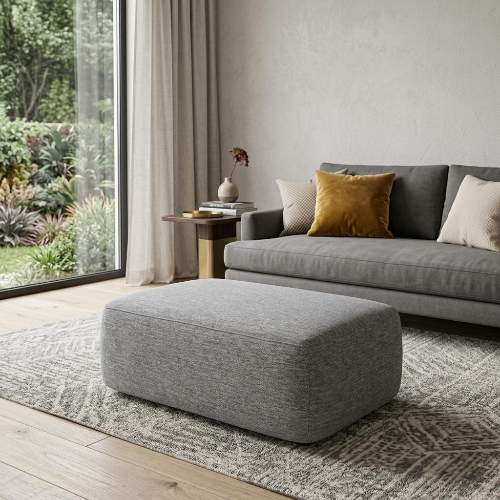 730852 26 in. Gray & Brown Fabric Ottoman