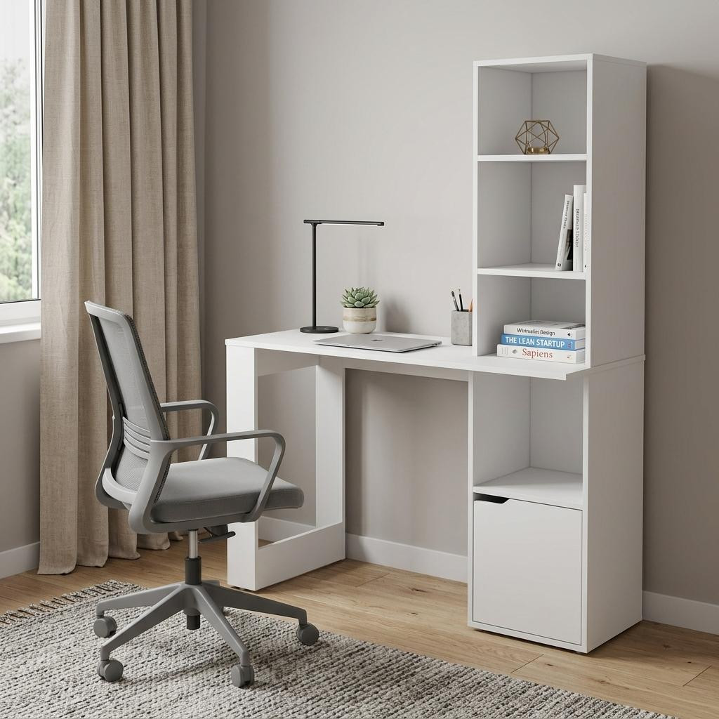 733303 39 in. White Wood Pedestal Computer Desk