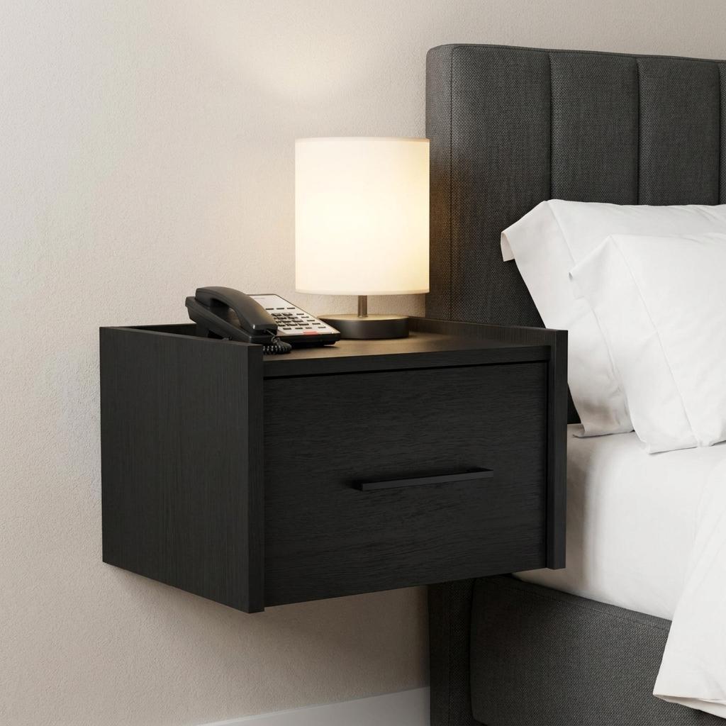 733285 14 in. Black Wood One Drawer Floating Nightstand