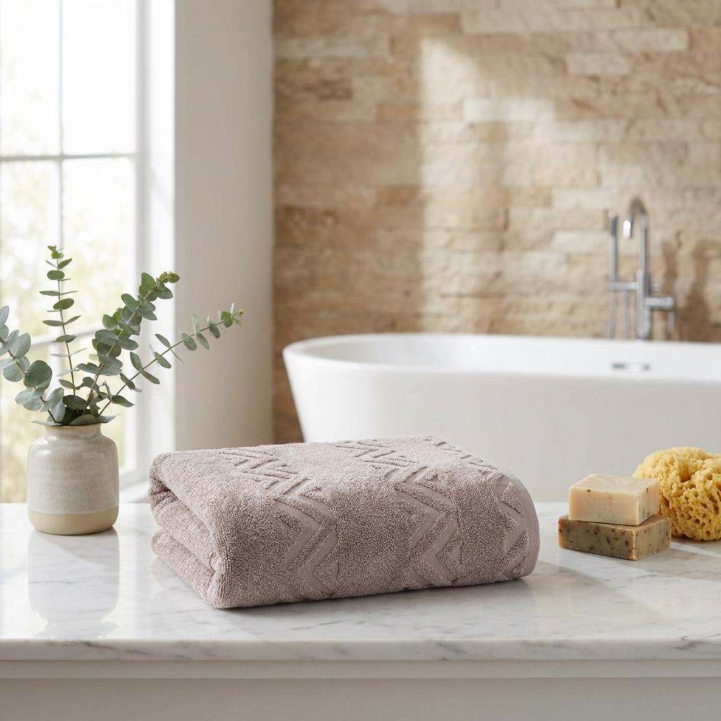 756010 Light Brown Jacquard Turkish Cotton 40 x 70 in. Chevron Bath Sheet
