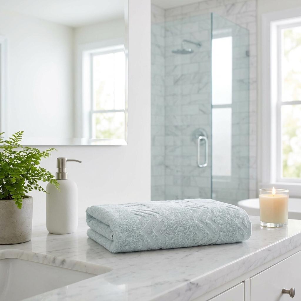 756011 Aqua Jacquard Turkish Cotton 40 x 70 in. Chevron Bath Sheet