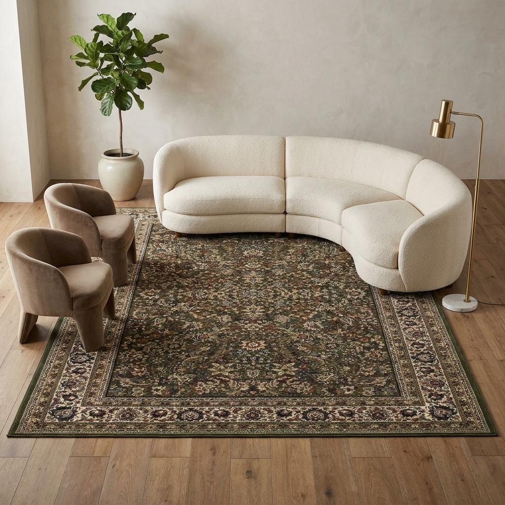 574157 8 ft. Green & Ivory Oriental Square Rug