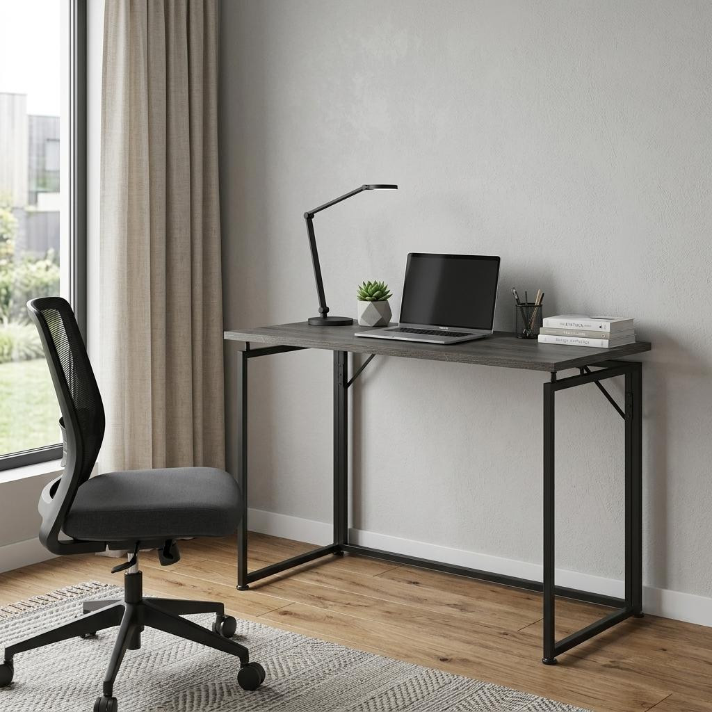723733 40 in. Gray & Black Wood & Steel Folding Computer Desk