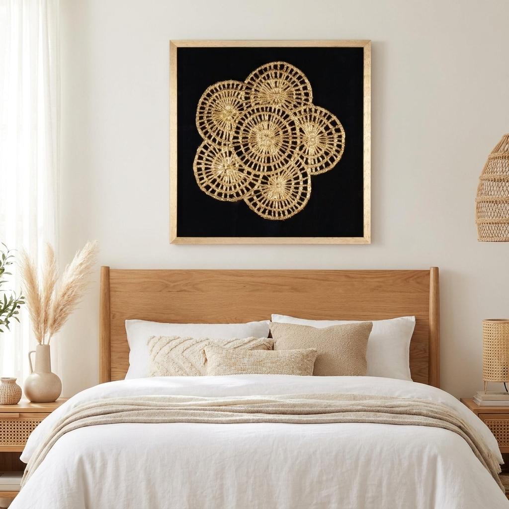 576617 Modern Palm Leaves Hand Painted Gold Shadowbox Textual Art Wall Art