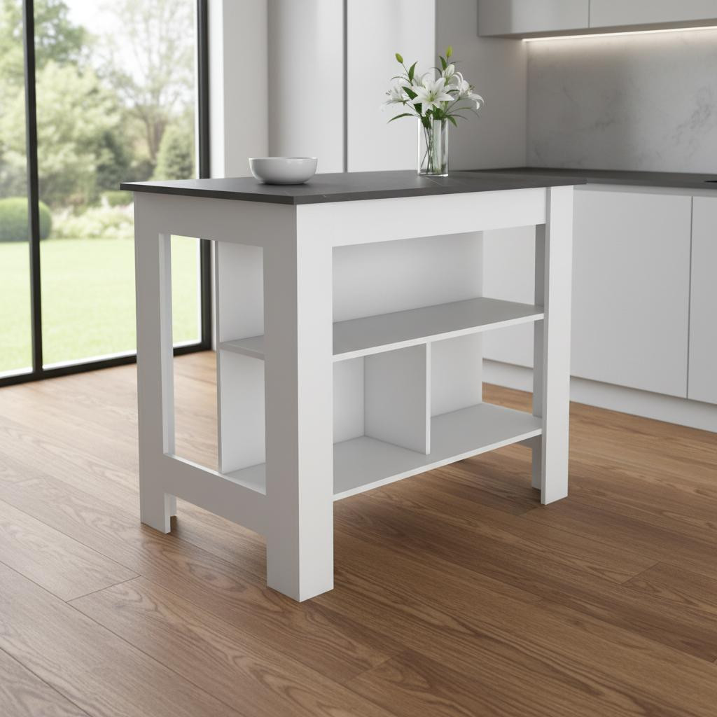 478266 41 in. Black & White Wood Kitchen Island with Storage