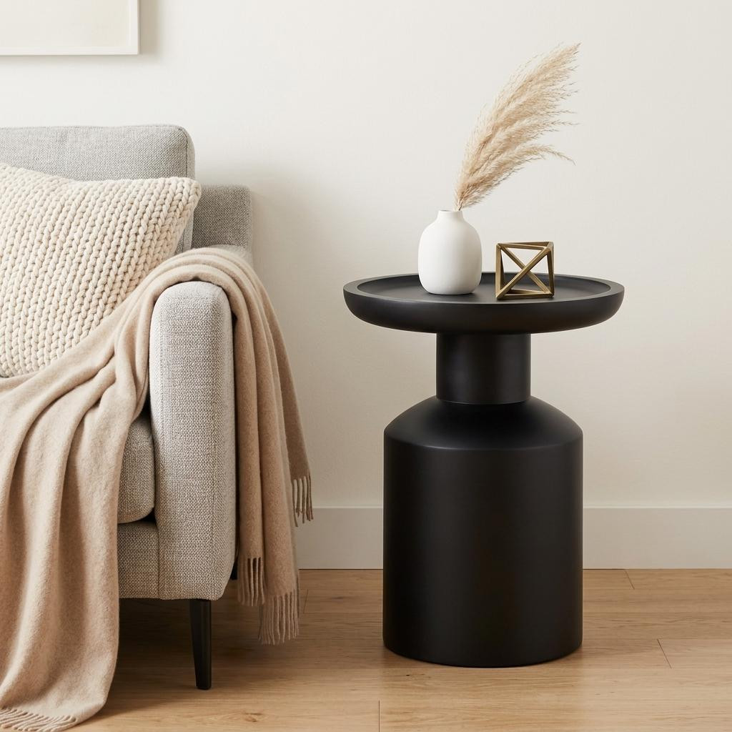 641899 18 in. Black Solid Wood Round Pedestal End Table