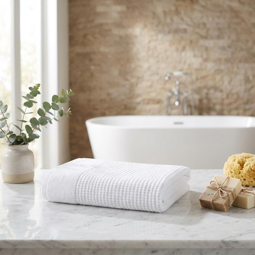 756192 White Turkish Cotton 27 x 54 in. Checkered Bath Towel