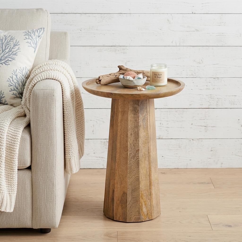 641942 19 in. Natural Solid Wood Round Pedestal End Table