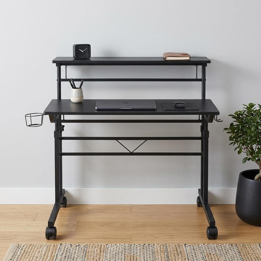 723744 Adjustable Black Wood & Stainless Steel Rolling Writing Desk