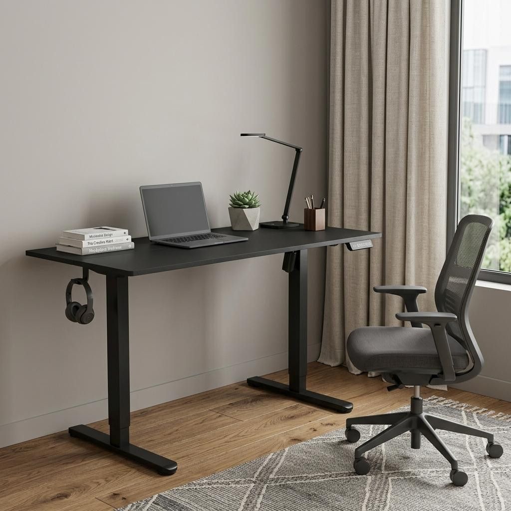 723774 Adjustable Black Wood & Steel Standing Desk