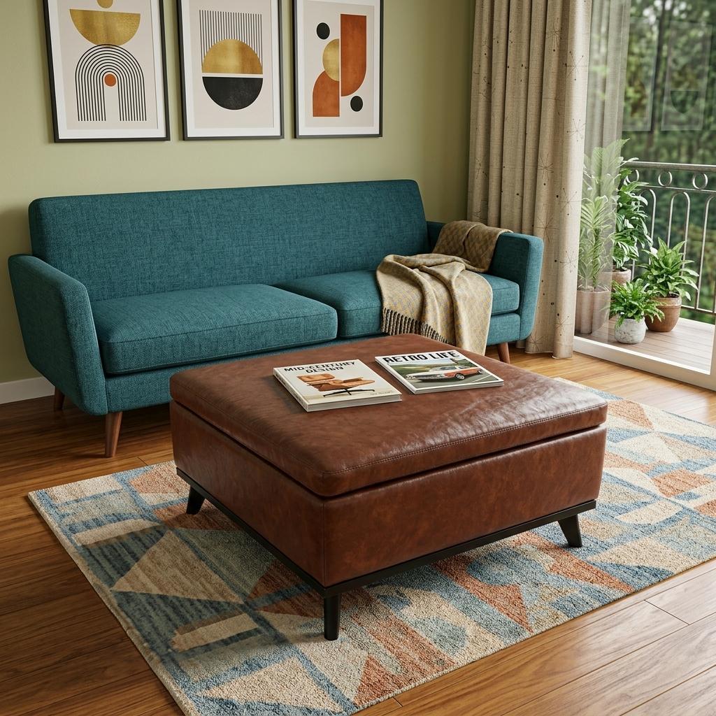 748610 37 in. Brown & Black Faux Leather Ottoman with Storage