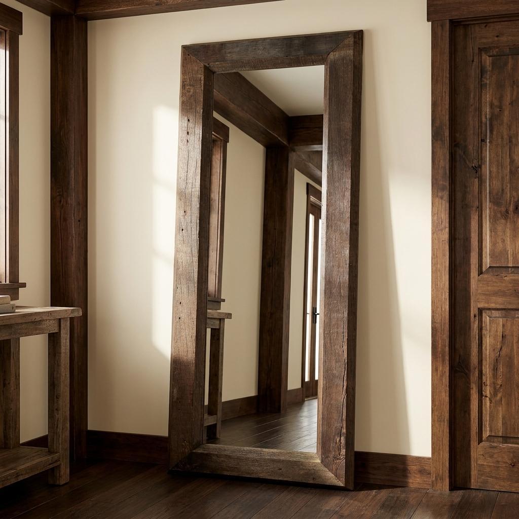729177 86 in. Brown Solid Wood Wall Mounted & Leaning Framed Full Length Mirror