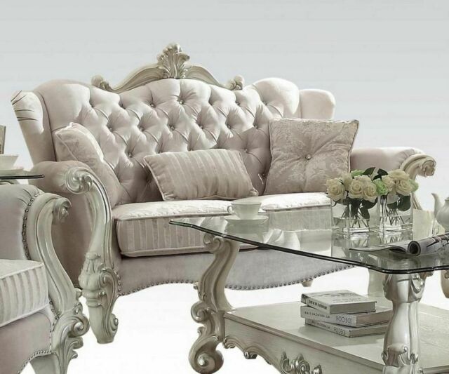 69 x 43 x 45 in. Ivory Velvet Loveseat with 3 Pillows