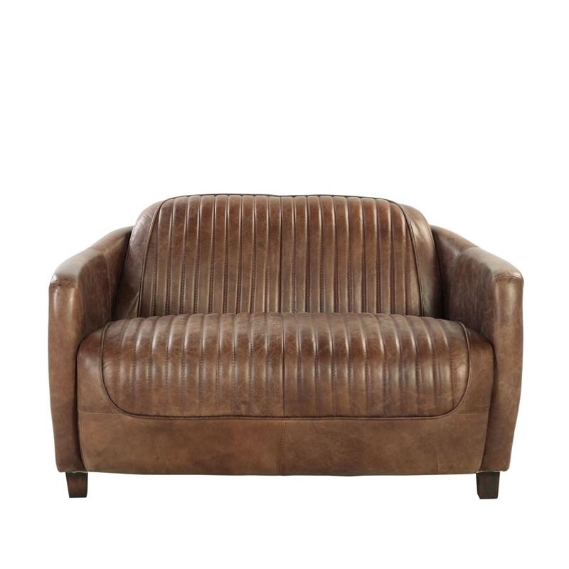 50 x 37 x 31 in. Retro Brown Leather Loveseat