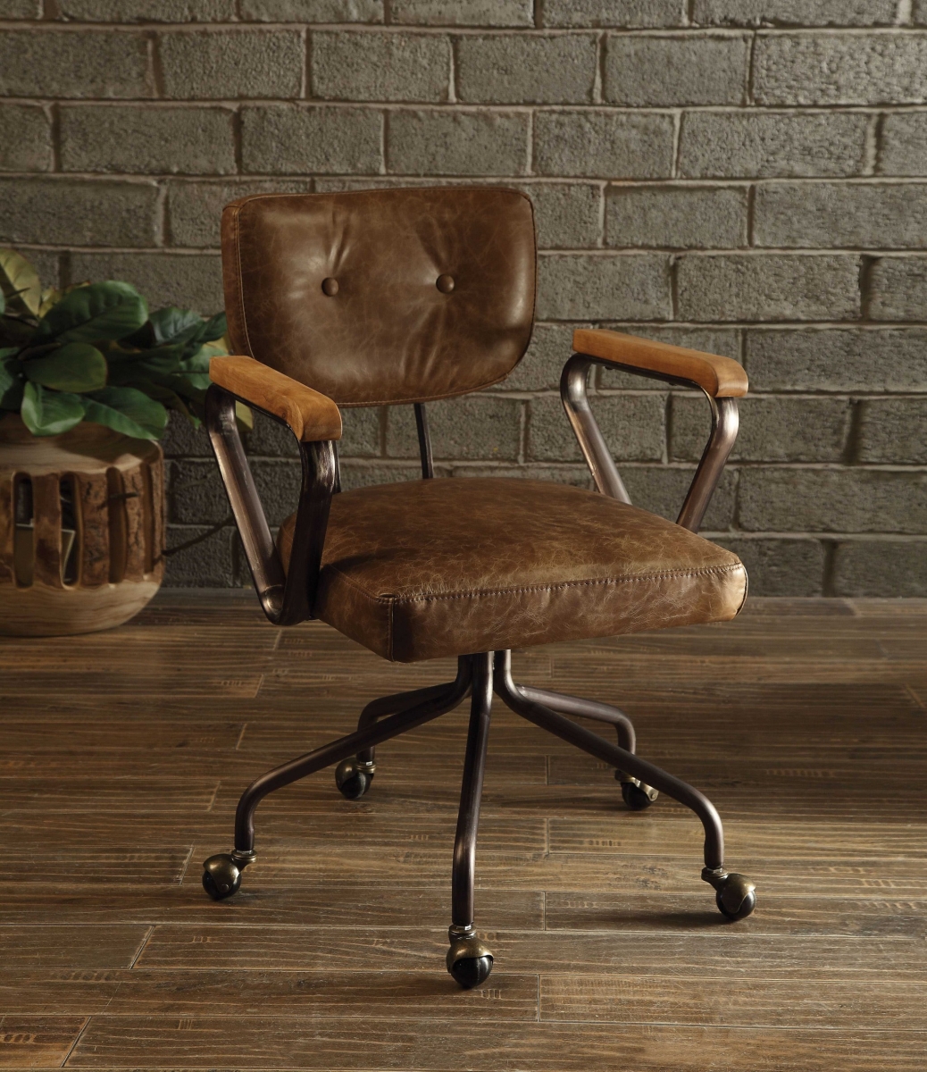 24 x 25 x 32 in. Leather Office Chair, Vintage Whiskey