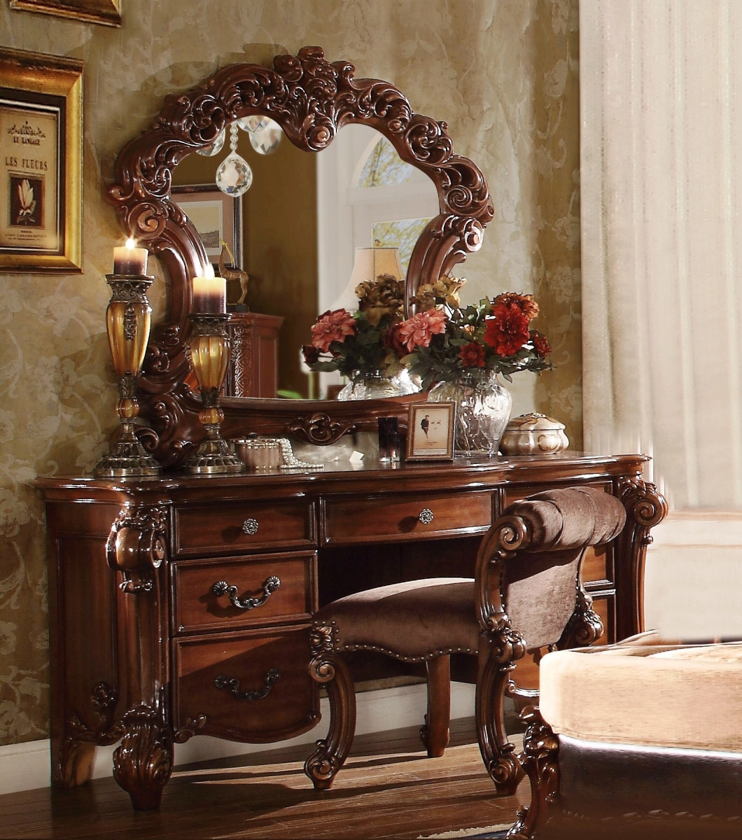 374212 25 x 20 x 28 in. Fabric Vanity Stool, Cherry