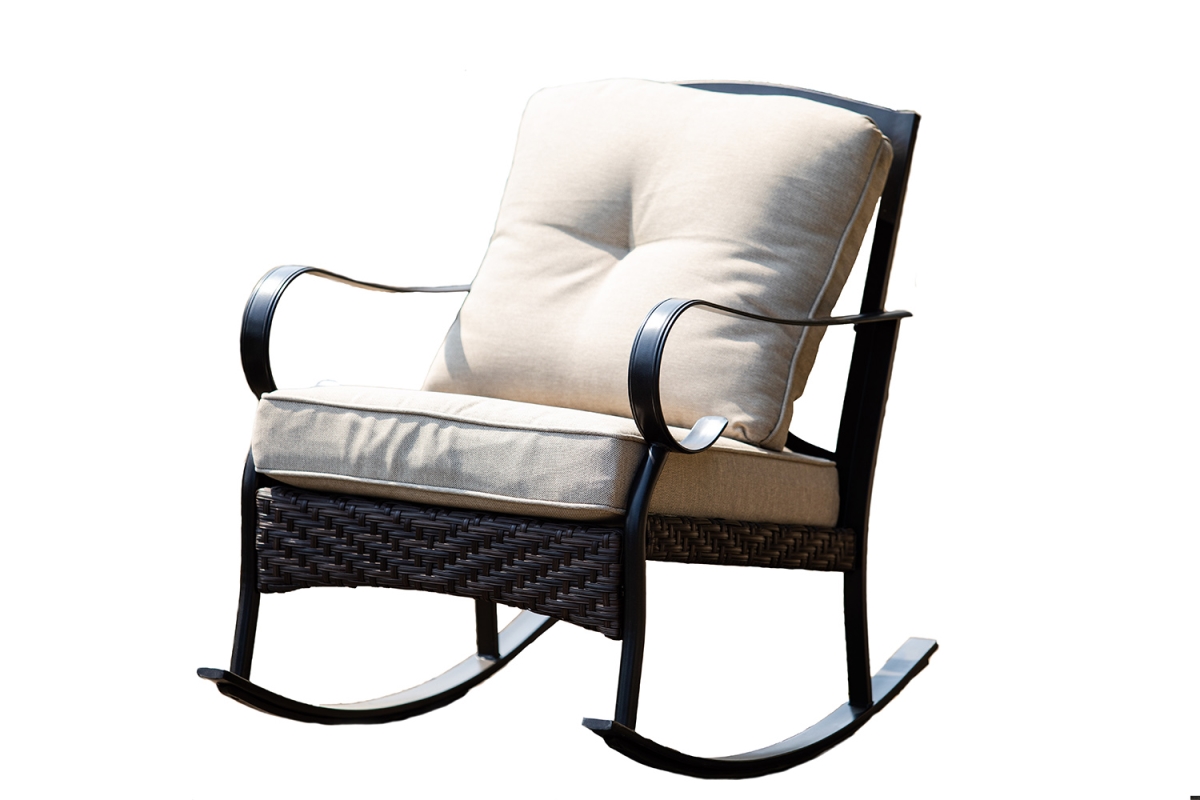 Picture of HomeRoots 374051 25 x 33 x 34 in. Black Steel Patio Rocking Chair with Beige Cushion