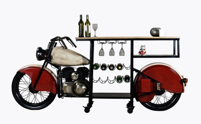 18 x 93 x 39 in. Red & White Motorcycle Wine Bar