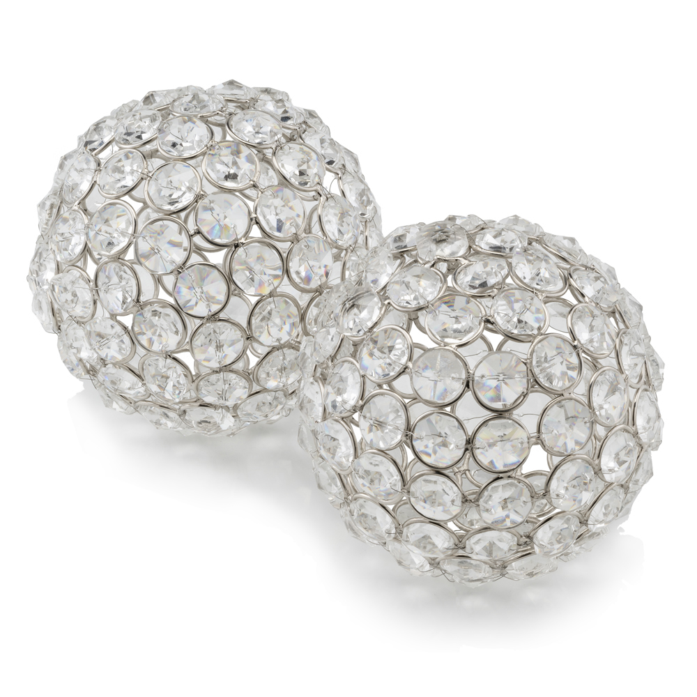4 x 4 x 4 in. Silver Iron & Cristal Spheres, Set of 2