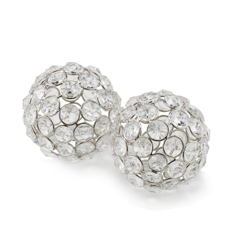 3 x 3 x 3 in. Silver Iron & Cristal Spheres, Set of 2