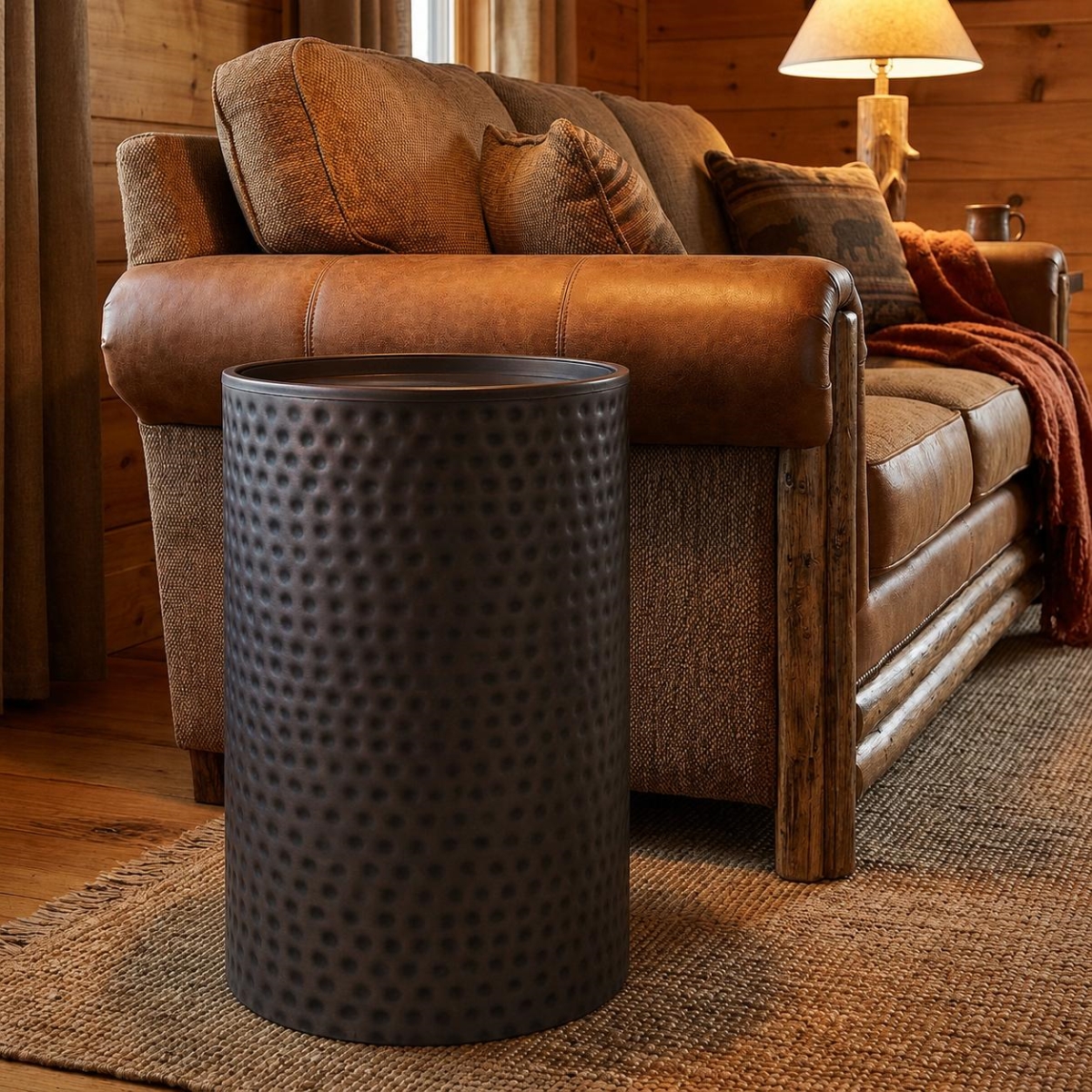 636088 21 in. Copper Copper Iron Round Drum End Table