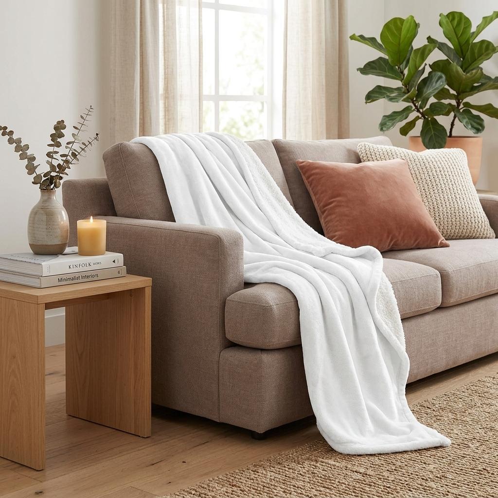 527425 50 x 60 in. White Fleece Plush Throw Blanket