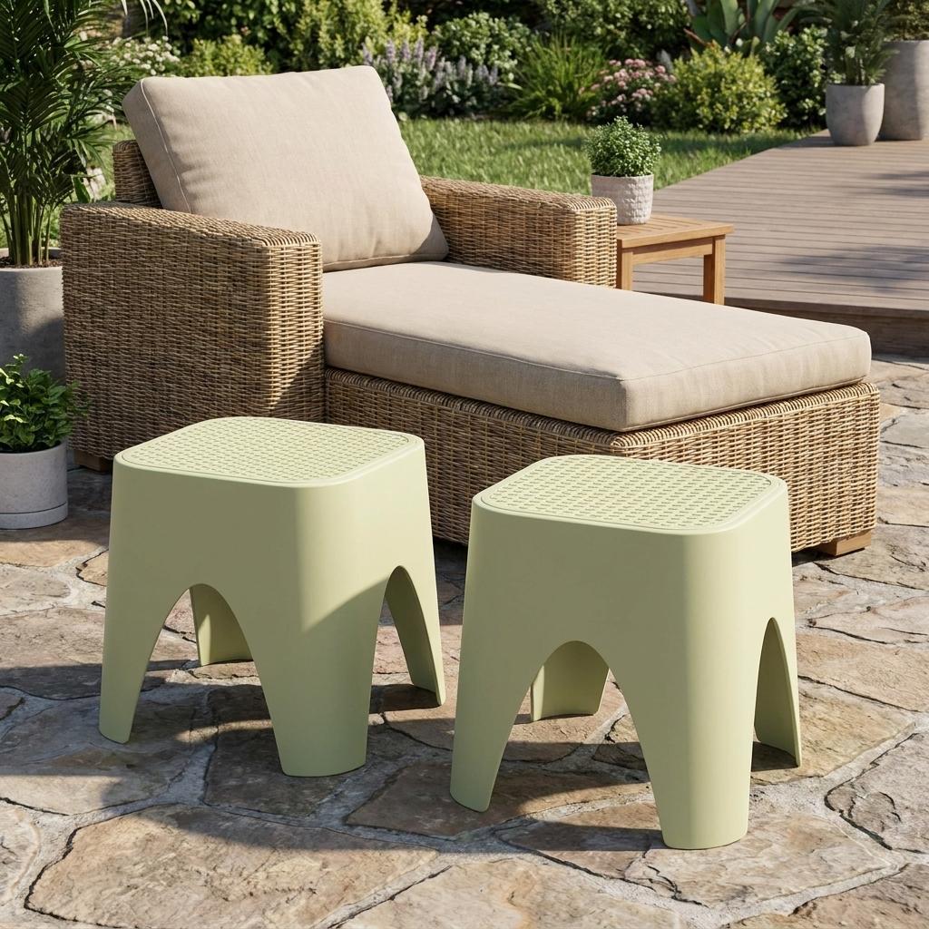 716300 15 in. Plastic Outdoor Footstool Ottoman, Green